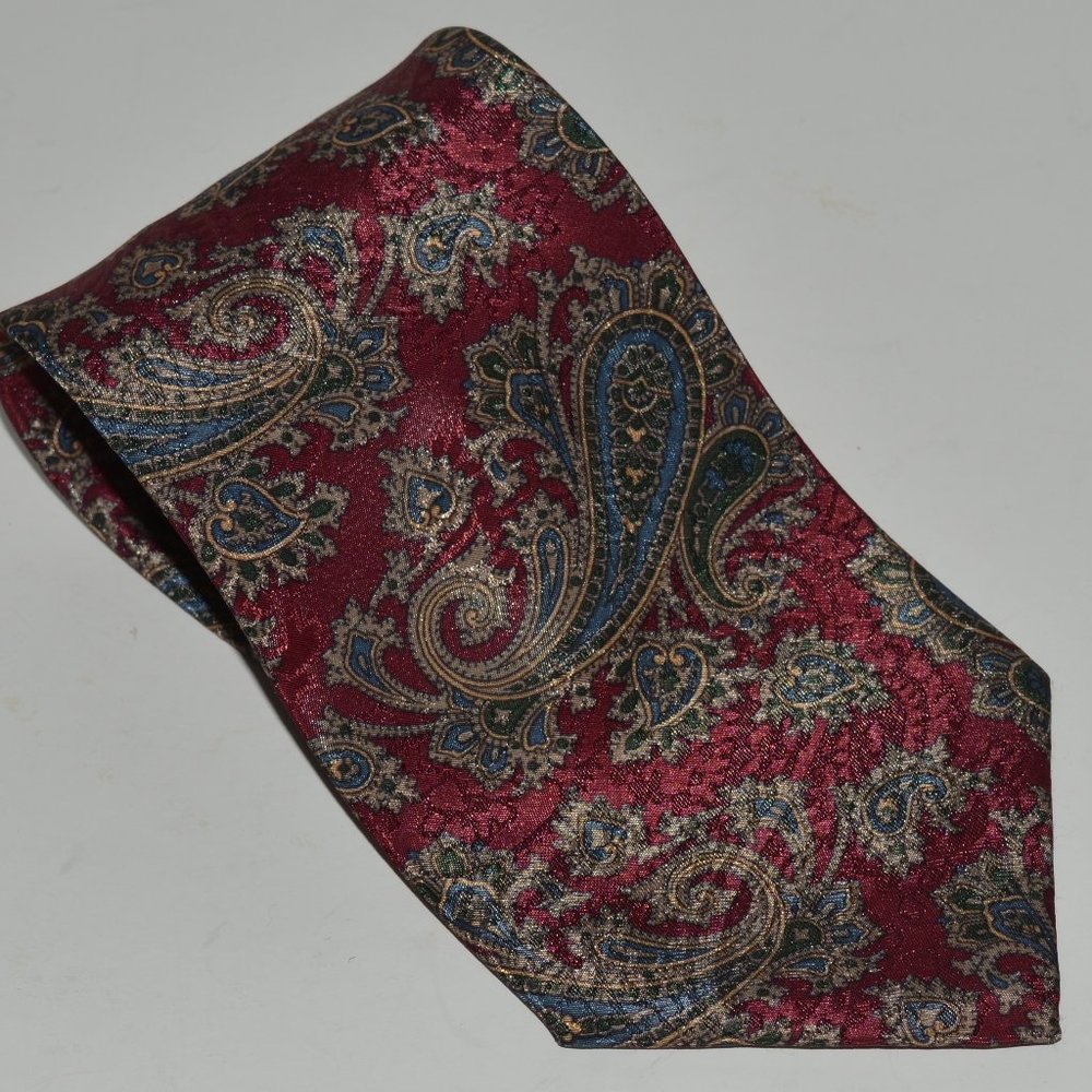 Christian Dior Monsieur Paisley Print Maroon Green Gold Necktie